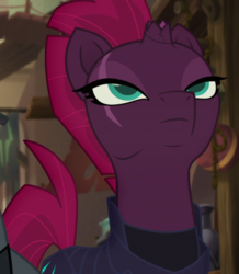 Size: 699x803 | Tagged: safe, screencap, tempest shadow, pony, unicorn, g4, my little pony: the movie, armor, beautiful, broken horn, cracked horn, cropped, eye scar, female, horn, klugetown, lidded eyes, looking up, mare, mohawk, scar, solo