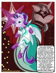 Size: 720x937 | Tagged: safe, artist:texasuberalles, starlight glimmer, pony, unicorn, g4, cape, clothes, costume, dock, female, flying, glowing horn, horn, levitation, magic, mare, mask, power ponies oc, solo, superhero, telekinesis