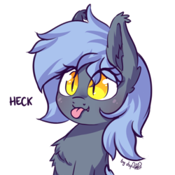 Size: 1024x1024 | Tagged: safe, artist:dsp2003, oc, oc only, oc:panne, bat pony, pony, :p, bat pony oc, bust, chest fluff, cute, cute little fangs, ear fluff, fangs, female, heck, mare, mlem, silly, simple background, solo, tongue out, transparent background