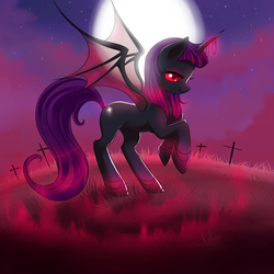 Size: 2222x2222 | Tagged: safe, artist:jacky-bunny, oc, oc only, alicorn, bat pony, pony, vampire, vampony, alicorn oc, bat pony oc, bat wings, cloud, cross, female, high res, mare, moon, solo, stars, wings