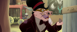 Size: 1920x804 | Tagged: safe, screencap, needy (g4), storm king, verko, naked mole rat, anthro, g4, my little pony: the movie, bowtie, cage, cart, clothes, hat, poster, slaver, solo focus, top hat, tuxedo