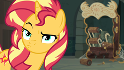 Size: 1920x1080 | Tagged: safe, screencap, sunset shimmer, unicorn, equestria girls, equestria girls specials, g4, my little pony equestria girls: better together, my little pony equestria girls: forgotten friendship, female, mare, pouting, raised eyebrow, solo
