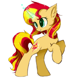 Size: 1500x1500 | Tagged: safe, artist:heddopen, sunset shimmer, pony, unicorn, g4, chest fluff, cute, ear fluff, female, magic, mare, shimmerbetes, simple background, smiling, solo, white background