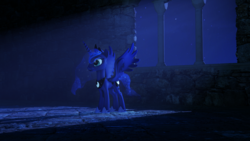 Size: 2560x1440 | Tagged: safe, artist:adorveya, princess luna, pony, g4, 3d, female, night, solo