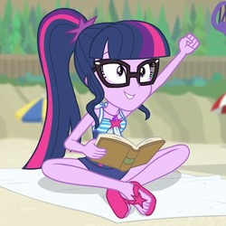 Size: 676x677 | Tagged: safe, screencap, sci-twi, twilight sparkle, equestria girls, equestria girls specials, g4, my little pony equestria girls: better together, my little pony equestria girls: forgotten friendship, book, clothes, crossed legs, cute, feet, female, flip-flops, go sports, sandals, sci-twi swimsuit, solo, swimsuit, twiabetes