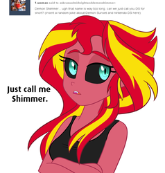 Size: 1000x1050 | Tagged: safe, artist:wubcakeva, sunset shimmer, comic:ask casual midnight and demon shimmer, equestria girls, g4, female, simple background, solo, sunset satan, tumblr, white background