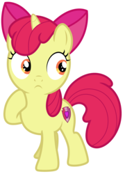 Size: 4028x5589 | Tagged: safe, artist:estories, edit, editor:slayerbvc, vector edit, apple bloom, pony, unicorn, g4, absurd resolution, female, filly, race swap, raised hoof, simple background, solo, transparent background, unicorn apple bloom, vector