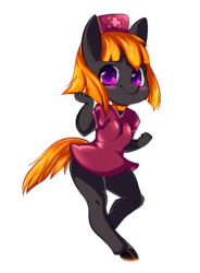 Size: 700x950 | Tagged: safe, artist:kronilix, oc, oc only, earth pony, anthro, unguligrade anthro, blush sticker, blushing, clothes, dress, earth pony oc, nurse, simple background, solo, transparent background