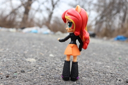 Size: 6000x4000 | Tagged: safe, artist:artofmagicpoland, sunset shimmer, equestria girls, g4, doll, equestria girls minis, female, irl, looking at you, photo, pointing, symbolism, toy, trash, waste