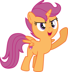 Size: 4477x4734 | Tagged: safe, artist:datapony, edit, editor:slayerbvc, vector edit, scootaloo, alicorn, pony, g4, absurd resolution, alicornified, female, filly, race swap, raised hoof, scootacorn, simple background, solo, this will end in hugs, transparent background, vector