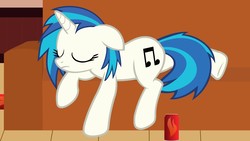 Size: 1920x1080 | Tagged: safe, artist:agrol, dj pon-3, vinyl scratch, g4, couch, female, sleeping, solo