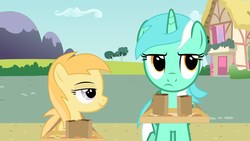 Size: 1920x1080 | Tagged: safe, artist:agrol, lyra heartstrings, noi, pony, lyra's gift, g4, cookie, female, filly, food, food tray, heartwarming, lyra is not amused, mare, smug, unamused, unhappy, youtube link