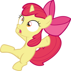 Size: 5000x4978 | Tagged: safe, artist:fabulouspony, edit, editor:slayerbvc, vector edit, apple bloom, pony, unicorn, g4, absurd resolution, bipedal, falling, female, open mouth, race swap, simple background, solo, transparent background, unicorn apple bloom, vector