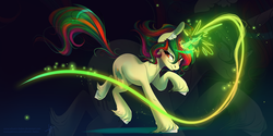 Size: 3464x1732 | Tagged: safe, artist:wilvarin-liadon, oc, oc only, oc:northern spring, pony, unicorn, commission, ear fluff, female, glowing horn, horn, magic, magic glow, mare, simple background, solo, unshorn fetlocks, ych result
