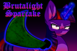 Size: 1024x679 | Tagged: safe, artist:whitehershey, twilight sparkle, alicorn, pony, elements of insanity, g4, brutalight sparcake, female, glowing horn, horn, magic, mare, sword, telekinesis, twilight sparkle (alicorn), weapon