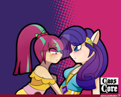 Size: 1024x819 | Tagged: safe, artist:caoscore, rarity, sour sweet, equestria girls, g4, blushing, female, lesbian, shipping, sourity, watermark