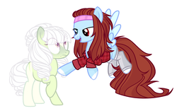 Size: 3969x2495 | Tagged: safe, artist:cloud-fly, oc, oc only, oc:cloud fly, oc:ginger white, earth pony, pegasus, pony, base used, clothes, female, high res, mare, shirt, simple background, white background