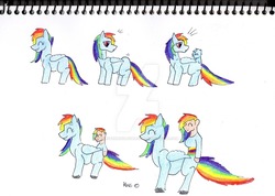 Size: 1024x728 | Tagged: safe, artist:krestenawolfshadow, rainbow dash, humalos, human, pegasus, pony, g4, human ponidox, self ponidox, traditional art, transformation, watermark, what has science done