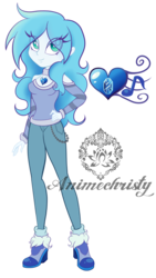 Size: 1556x2750 | Tagged: safe, artist:animechristy, oc, oc only, oc:sapphire heart song, equestria girls, g4, ankle boots, blue hair, clothes, cutie mark, equestria girls-ified, eyeshadow, female, fur, gem, hand on hip, heart necklace, jeans, jewelry, long hair, makeup, necklace, over the shoulder, pants, sapphire, simple background, solo, sweater, transparent background