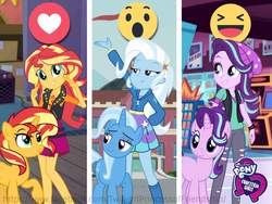 Size: 2048x1536 | Tagged: safe, starlight glimmer, sunset shimmer, trixie, equestria girls, g4, emoji