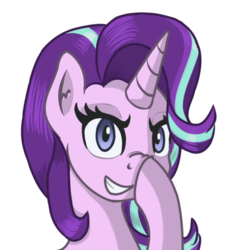Size: 416x463 | Tagged: safe, artist:boushi33, starlight glimmer, pony, unicorn, g4, boop, female, glimmerposting, meme, self-boop, simple background, smiling, smirk, solo, transparent background