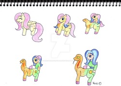 Size: 1024x728 | Tagged: safe, artist:krestenawolfshadow, fluttershy, humalos, human, pegasus, pony, snake, g4, pony to human, traditional art, transformation, watermark, what has science done