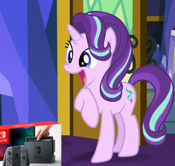 Size: 878x835 | Tagged: safe, edit, edited screencap, screencap, starlight glimmer, pony, unicorn, g4, female, meme, nintendo switch, open mouth, solo