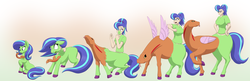 Size: 6202x2000 | Tagged: safe, artist:runningtoaster, oc, oc only, oc:chafine, centaur, earth pony, humalos, human, original species, pony, snake, clothes, digital art, female, fusion, hair accessory, hair tie, humanized, mare, not salmon, pony to human, ponytail, shirt, t-shirt, transformation, transformation sequence, wat, we have become one, what has science done, wtf