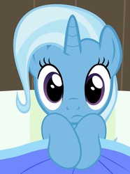 Size: 797x1073 | Tagged: safe, artist:agrol, trixie, pony, unicorn, g4, bed, blanket, cute, diatrixes, female, looking at you, mare, solo