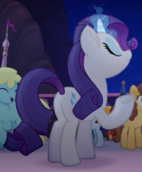Size: 482x582 | Tagged: safe, screencap, rarity, pony, unicorn, g4, my little pony: the movie, butt, cropped, plot, raised hoof, rearity, solo focus