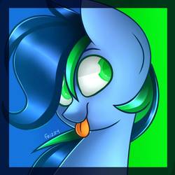 Size: 1000x1000 | Tagged: safe, artist:frizzyfrizzarts, artist:omegadusty, oc, oc only, oc:trickster, bust, icon, looking at you, mlem, silly, solo, tongue out