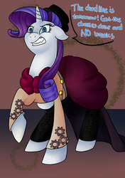 Size: 1748x2480 | Tagged: safe, artist:lisa400, rarity, g4, angry, clothes, dialogue, ears back, female, hat, raised hoof, solo, steampunk, top hat