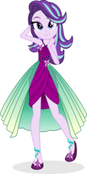Size: 3267x6492 | Tagged: safe, artist:punzil504, starlight glimmer, equestria girls, forgotten friendship, g4, beautiful, clothes, clothes swap, cute, dress, dress interior, female, glimmerbetes, looking at you, ponied up, simple background, smiling, solo, starlight glimmer day, transparent background, vector