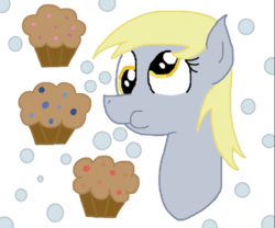 Size: 497x414 | Tagged: safe, artist:cherrycupcake, derpy hooves, g4, bubble, bust, female, food, muffin, single, solo