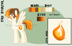 Size: 1495x949 | Tagged: safe, artist:ipandacakes, oc, oc only, oc:fire starter, pegasus, pony, female, mare, offspring, parent:fast clip, parent:spitfire, reference sheet, solo