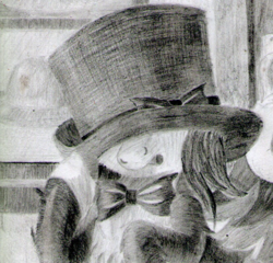 Size: 931x895 | Tagged: safe, artist:magnifsunspiration, oc, oc only, oc:prettykitty, pony, bowtie, female, hat, mare, monochrome, solo, top hat, traditional art