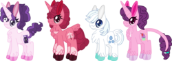 Size: 3639x1295 | Tagged: safe, artist:casanova-mew, double diamond, sugar belle, classical unicorn, pony, unicorn, g4, chest fluff, cloven hooves, family, female, horn, leonine tail, male, mare, offspring, parent:big macintosh, parent:double diamond, parent:sugar belle, parents:sugardiamond, parents:sugarmac, ship:sugardiamond, shipping, simple background, straight, transparent background, unshorn fetlocks