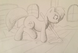Size: 3752x2588 | Tagged: safe, artist:stammis, oc, oc only, earth pony, pony, female, high res, mare, monochrome, mop, solo, traditional art