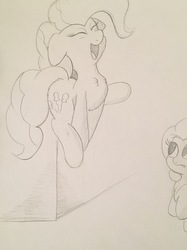 Size: 2576x3451 | Tagged: safe, artist:stammis, pinkie pie, g4, happy, high res, monochrome, pronking, solo focus, traditional art