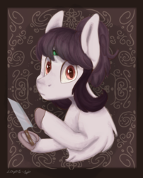 Size: 600x742 | Tagged: safe, artist:laps-sp, oc, oc only, oc:iris, earth pony, pony, knife, male, solo, stallion