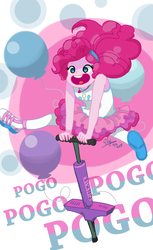 Size: 1449x2361 | Tagged: safe, artist:dirroronna97, pinkie pie, equestria girls, g4, my little pony equestria girls: better together, balloon, bouncing, cute, diapinkes, female, open mouth, pogo stick, ponk, solo