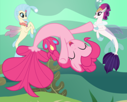 Size: 1332x1070 | Tagged: source needed, safe, artist:mlp-silver-quill, pinkie pie, princess skystar, queen novo, earth pony, seapony (g4), comic:pinkie pie says goodnight, g4, my little pony: the movie, bubble, collar, cropped, crown, cute, diapinkes, dorsal fin, eyelashes, eyes closed, female, fin wings, fins, fish tail, freckles, happy, jewelry, mare, necklace, ocean, open mouth, pink mane, regalia, seaponified, seapony pinkie pie, seashell necklace, smiling, species swap, tail, that pony sure does love being a seapony, underwater, water, wings