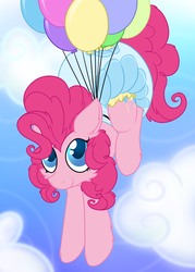 Size: 1000x1400 | Tagged: safe, artist:plinkie_poi, pinkie pie, g4, balloon, cute, diaper, diapinkes, female, floating, non-baby in diaper, poofy diaper, solo, then watch her balloons lift her up to the sky