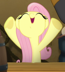 Size: 438x486 | Tagged: safe, screencap, fluttershy, pegasus, pony, g4, my little pony: the movie, cropped, cute, eyes closed, female, mare, open mouth, shyabetes, underhoof