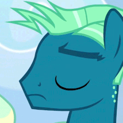 Size: 446x446 | Tagged: safe, screencap, sky stinger, vapor trail, pegasus, pony, g4, top bolt, animated, annoyed, eyeroll, gif, male, offscreen character, reaction image, sky stinger is not amused, solo focus, stallion, unamused
