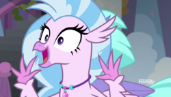 Size: 1920x1080 | Tagged: safe, screencap, silverstream, classical hippogriff, hippogriff, g4, school daze, season 8, diastreamies, discovery family logo, female, jazz hands, jewelry, necklace, open mouth, open smile, smiling, solo