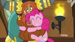 Size: 1920x1080 | Tagged: safe, screencap, pinkie pie, prince rutherford, earth pony, pony, g4, school daze, discovery family logo, duo, eyes closed, hug, smiling