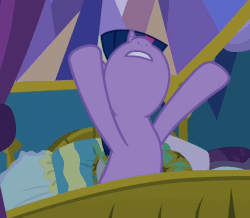 Size: 576x503 | Tagged: safe, edit, edited screencap, screencap, twilight sparkle, alicorn, pony, g4, school daze, animated, bed, cropped, female, flailing, frown, loop, mare, mawshot, nose in the air, open mouth, panic, screaming, solo, tongue out, twilight sparkle (alicorn), twilighting, uvula, volumetric mouth, waving