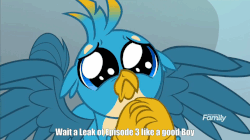 Size: 922x516 | Tagged: safe, edit, edited screencap, screencap, gallus, griffon, g4, school daze, :<, animated, cute, daaaaaaaaaaaw, dilated pupils, discovery family logo, eye shimmer, floppy ears, frown, gallabetes, hnnng, image macro, looking at you, male, meme, puppy dog eyes, puppy-eyed gallus, sad, sad face, solo, spread wings, wings