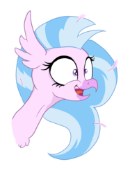 Size: 1849x2467 | Tagged: safe, artist:paskanaakka, derpibooru exclusive, silverstream, classical hippogriff, hippogriff, g4, school daze, bust, feather, female, portrait, shrunken pupils, simple background, smiling, solo, transparent background